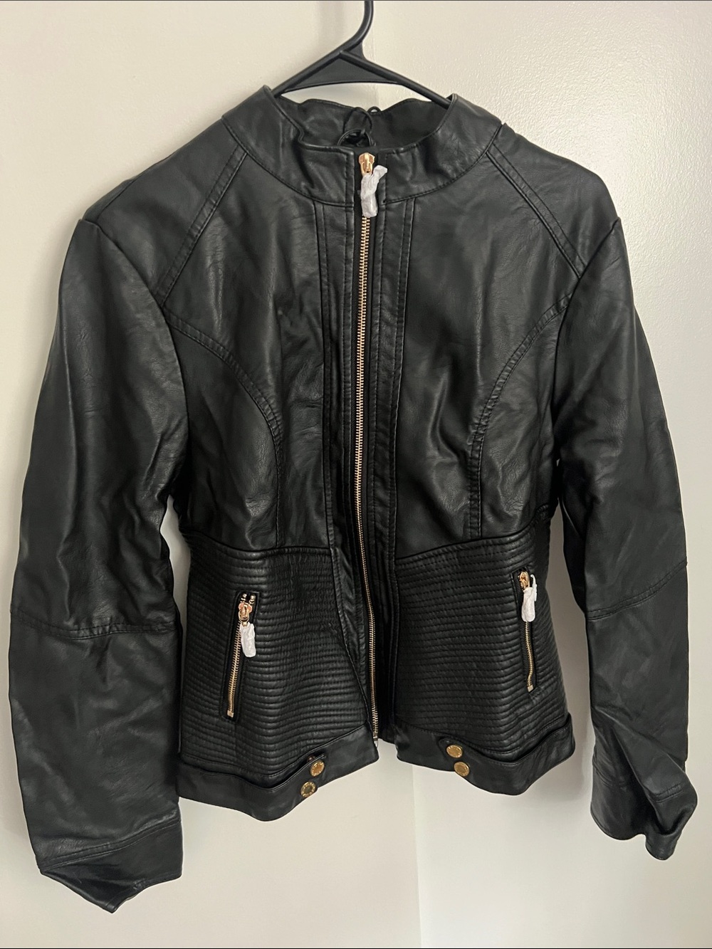 Black Faux Leather Zip-Front Moto Jacket